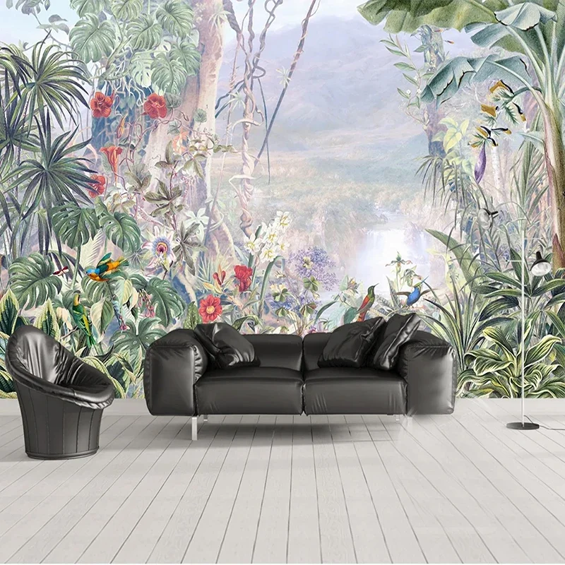 Custom Photo Wallpaper European Garden Tropical Rain Forest Flowers Wall Cloth Living Room Backdrop Wall Covering 3D Home Decor