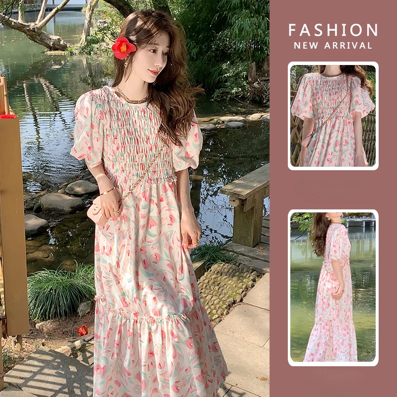 Robe longue imprimée de style japonais pour femmes enceintes, robe de grossesse à manches bouffantes, mode florale, ALTERHoliday, été