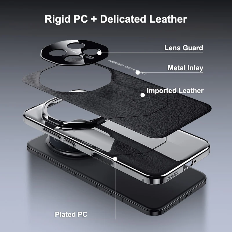 Etui na Honor Magic 8 i Magic 8 Pro, najwyższej jakości, z twardą obudową, ochroną obiektywu, wykonane z importowanej skóry wegańskiej, powlekane twarde etui PC. — zdjęcie produktu 4