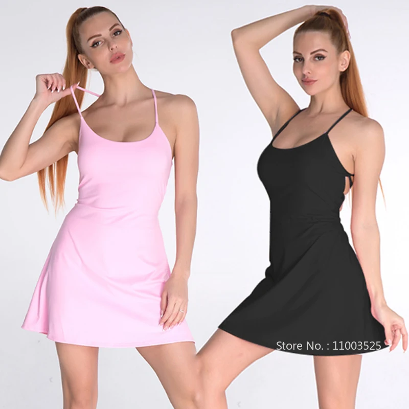 

Теннисное платье для гольфа с бюстгальтером, спортивный комплект для йоги для женщин, сексуальные тренировочные платья с открытой спиной, женская одежда для пиклбола, шорты для бадминтона