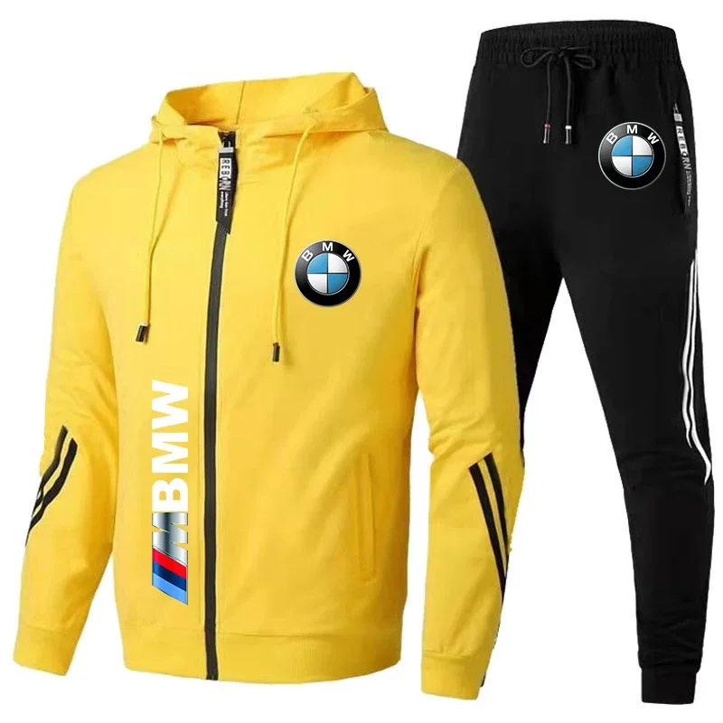 2024 Cycling BMW Men's BMW Logo Printed Sports Set Casual Oversized Men's Hooded Sports Shirt+Pants Two Piece Sports Set