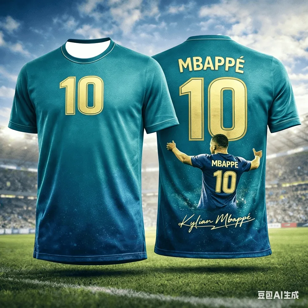 Das neue Sommer-Fußball-T-Shirt für Kinder mit 3D-Druck von Mbappé ist feuchtigkeitsableitend und atmungsaktiv, geeignet für den täglichen Gebrauch. – Detail 6