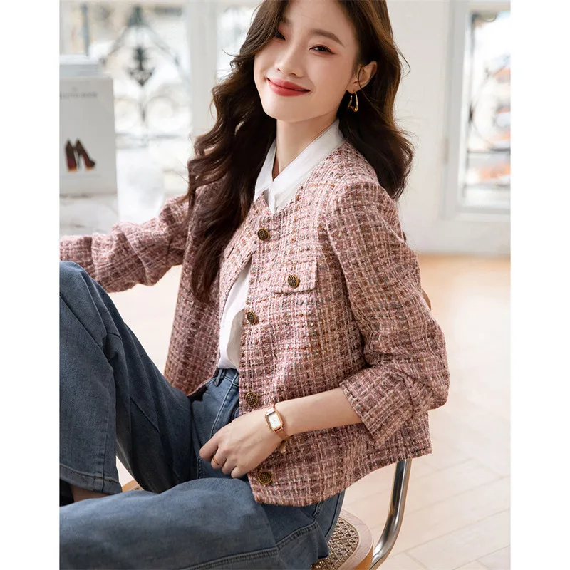 

Твидовый жакет в корейском стиле, женский, летний, тонкий, в горошек, с эффектом двухслойности, складной, яркий, в стиле принцессы, уличная мода Харадзюку, городская элегантность