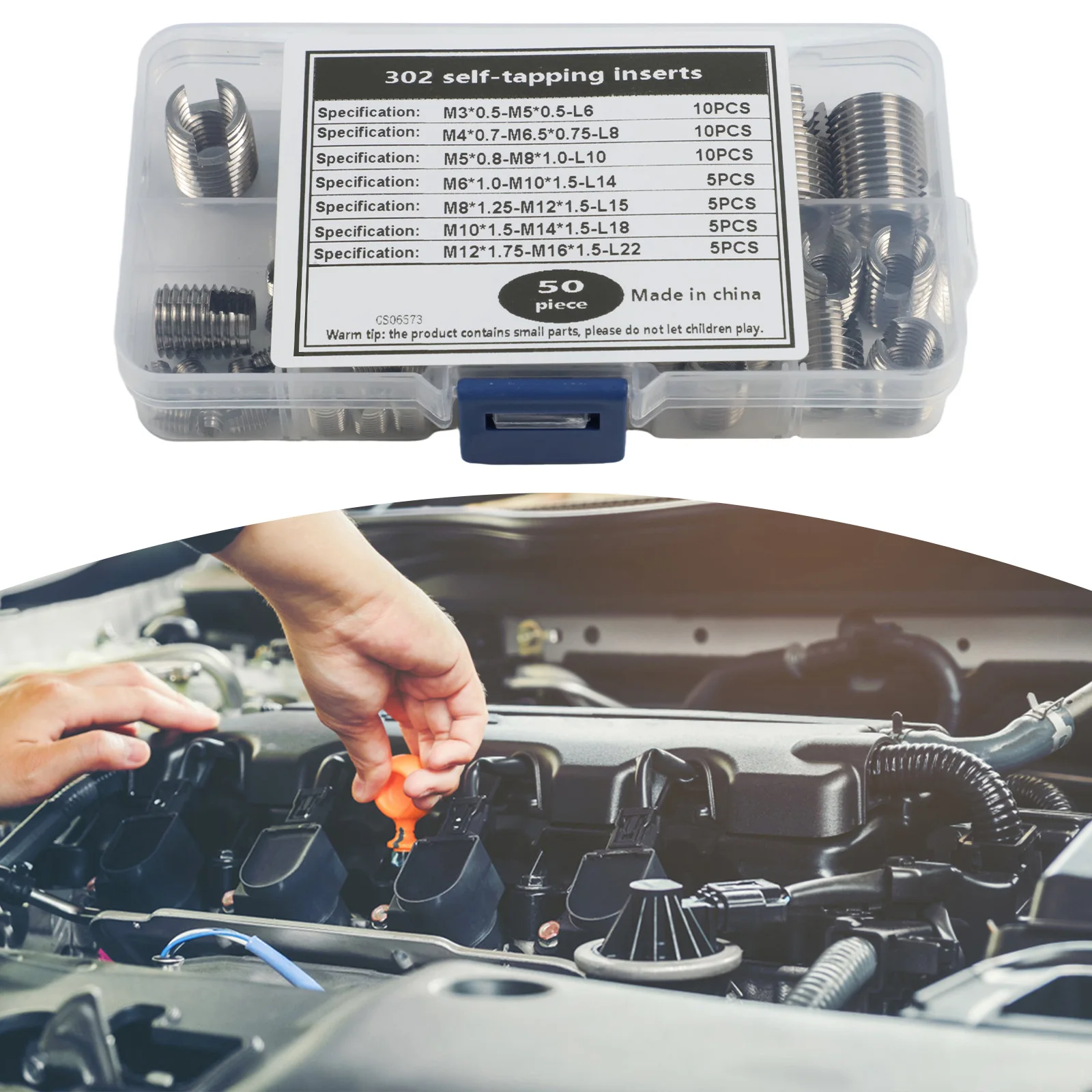 50PC Stainless Steel Self Tapping Thread Inserts for M3 to For M12 Reinforce Threads in Soft Materials with Ease