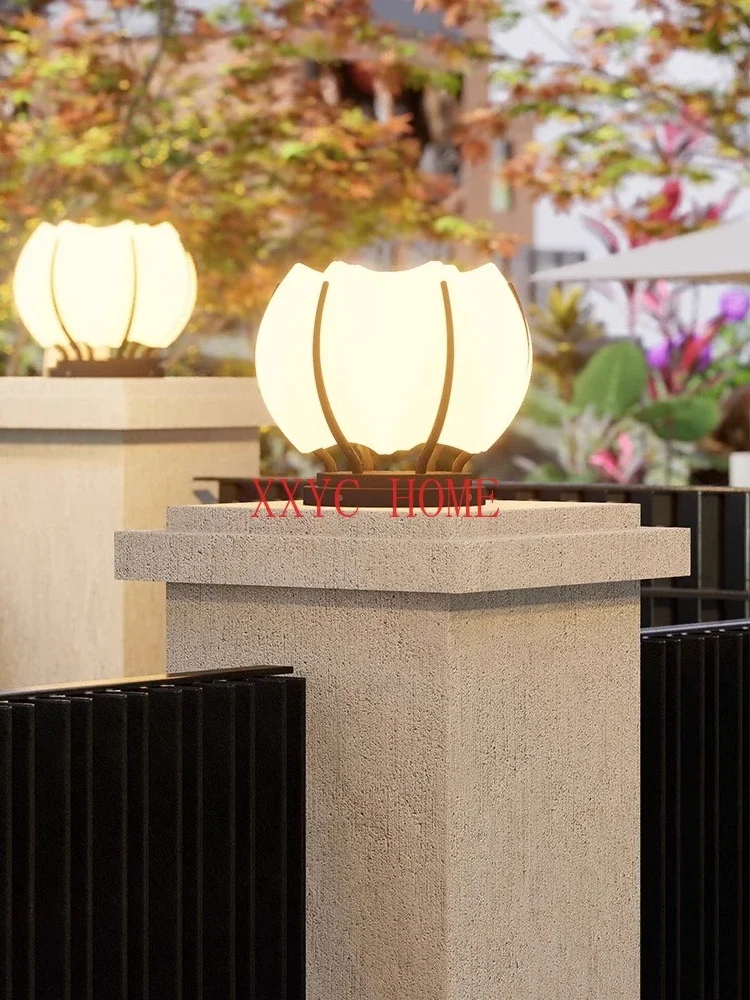 Outdoor impermeável Solar Lotus Pillar Lamp, Lâmpada moderna jardim, Villa Gate Wall