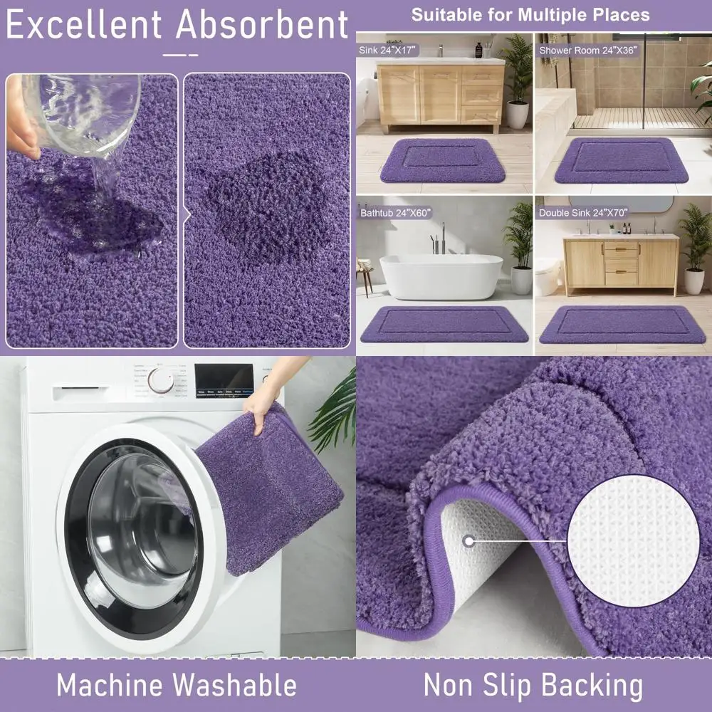 

Фиолетовый 24x70 плюшевый впитывающий нескользящий коврик для бега для ванны, мягкий лохматый роскошный коврик для душа