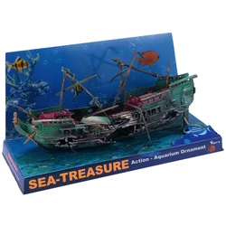 Large Aquarium Decoration Boat Plactic Aquarium Ship Air Split Shipwreck Fish Tank Decor C
