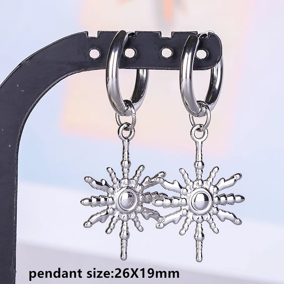 Stahlfarbener Engel-Stern-Kreuz-Schwert-Charm-Ohrring, kein Anlaufen, Ohrpiercing, Edelstahl-Ohrringe für Damen und Herren, Schmuck, Kolczyki – Detail 8