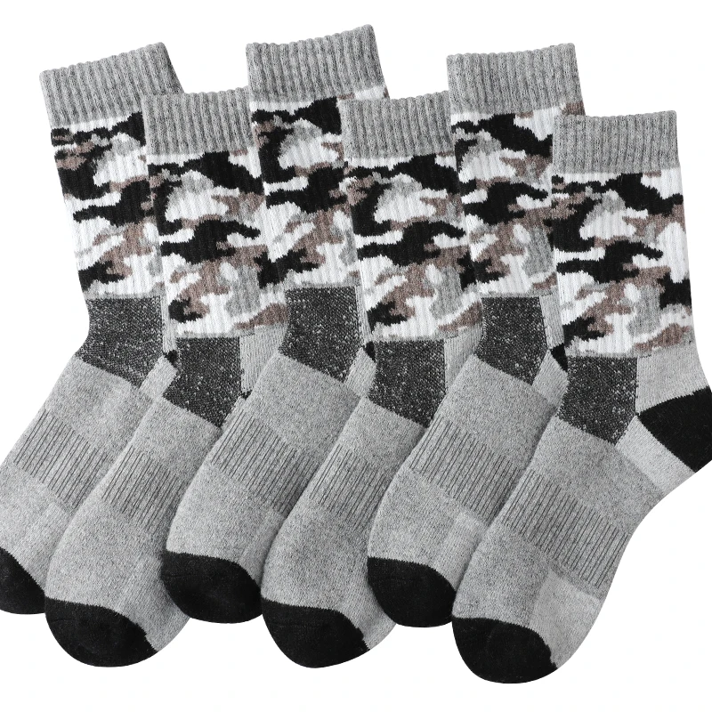 4Pairs Thick Gray Camouflage Socks Men‘s Winter Autumn Elastic Wool Mid Tube Sports Socks Soft Thermal Crew Outdoor Socks Hiking