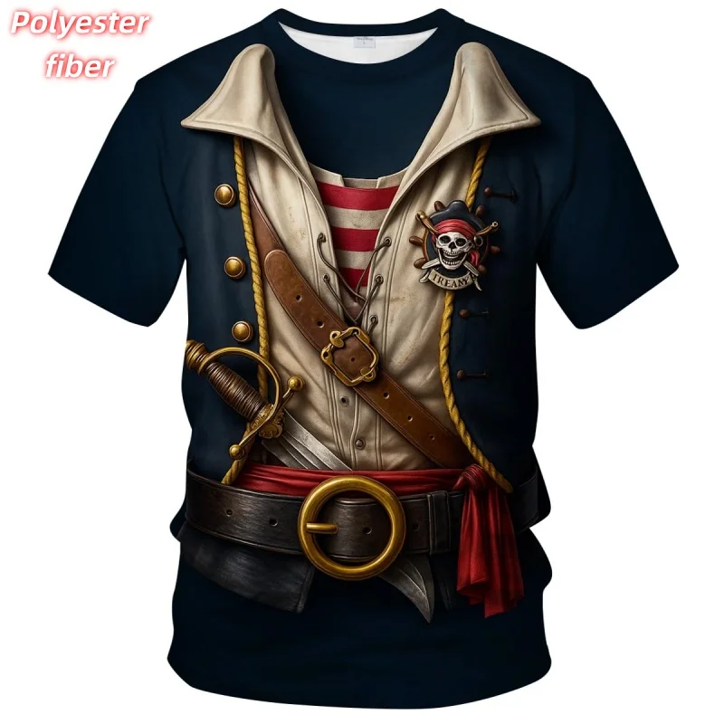 3D Printed Cosplay T-Shirt For Men Fake Set Pirate Pattern Tees Summer Street Casual Short Sleeve Tops Loose Round Neck T Shirts