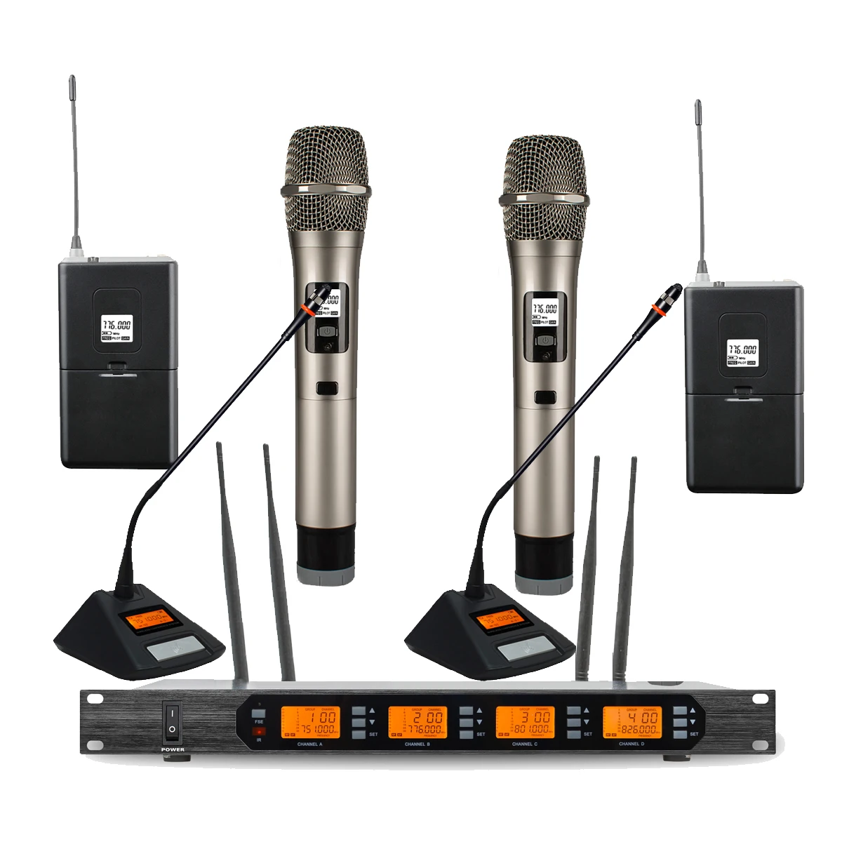 

DMS900 4 Channel 4WD Wireless Microphone Digital System Theatre Stage Conference Live Travelling Performances 6.5mm XLR Balanced