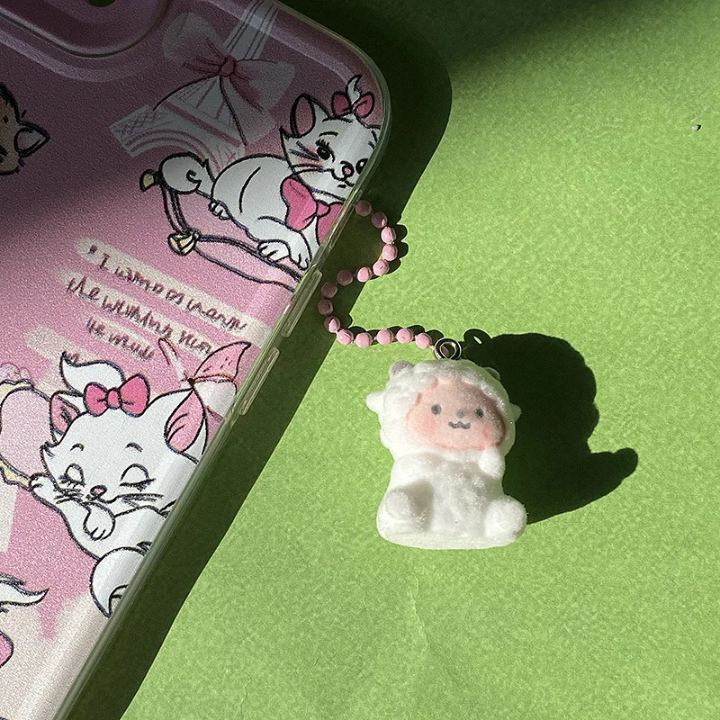 20pcs 3D Fluffy flocking Cute Little Sheep Charms Cartoon Resin Doll Pendant For DIY phone bag keychain crafts Jewelry make