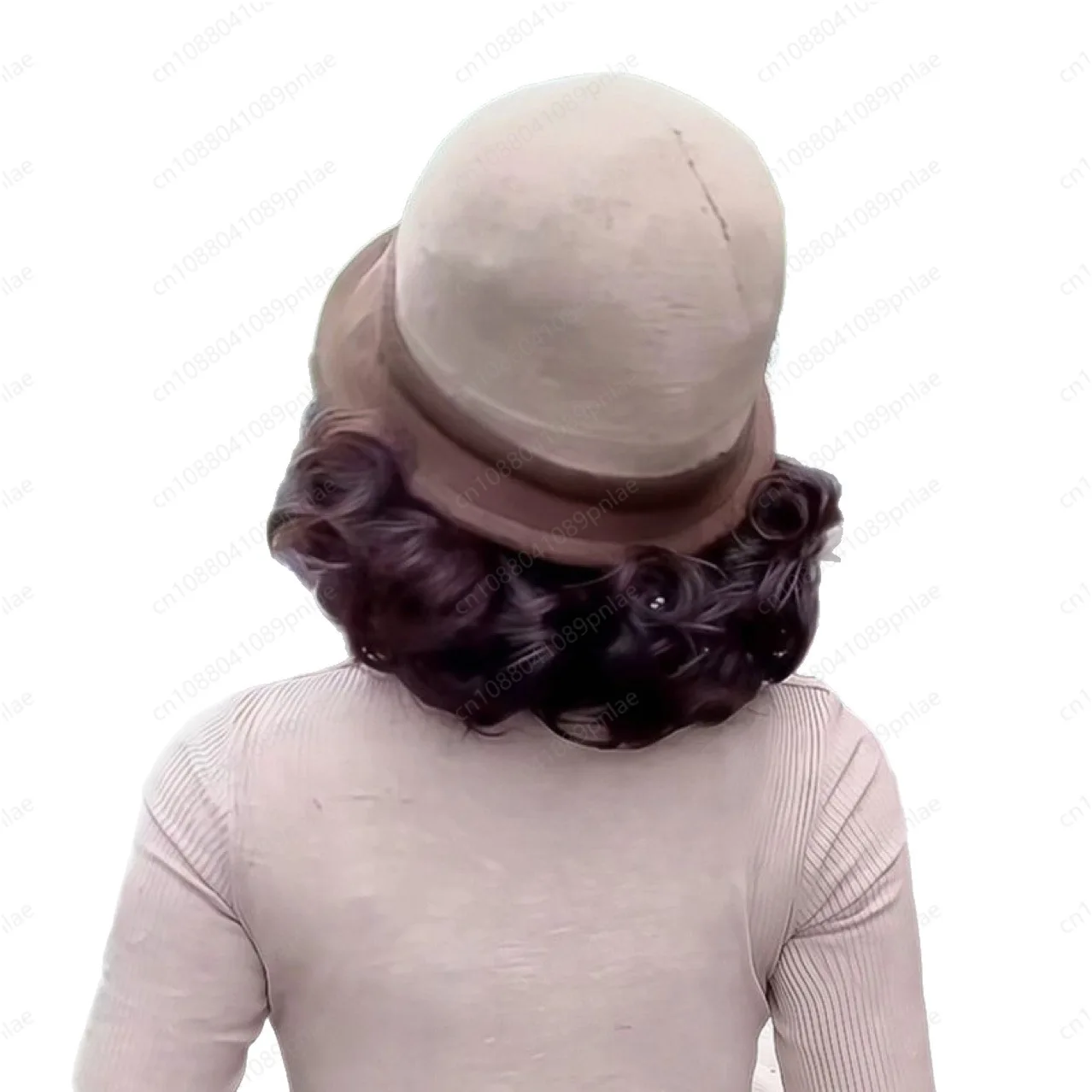 New Autumn/Winter Woolen Fisherman Hat with Attached Wig Lazy - curled Short Curly Hair Stylish and Age - Defying
