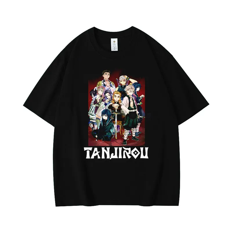 

Новинка 2026 года, свободная футболка с короткими рукавами из чистого хлопка Demon Slayer Tanjiro Nezuko для мужчин и женщин