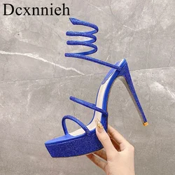 Summer New Crystal Decoration Thin Heel Sandals Women Solid Color Simple Versatile Narrow Band Sandalias Sexy Party Dress Shoes