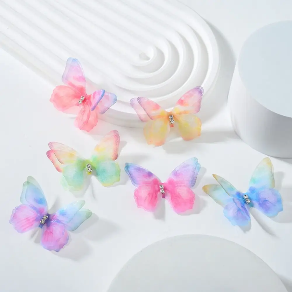 50Pcs 3D Organza Fabric Butterfly Appliques Gradient Color Double-layer Simulation Mesh Butterfly Patch Handmade Sewing Patch