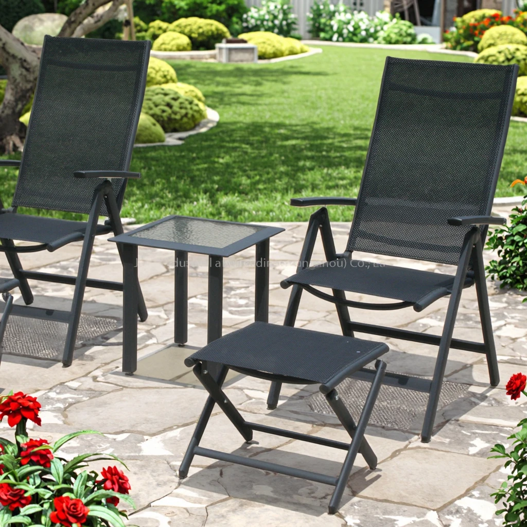 

Joyeleisure 5-Piece Aluminum Foldable Chair Set with Footrest Side Coffee Table for Outdoor & School Use Durable Metal Furniture