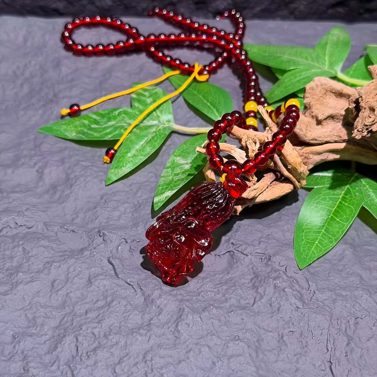 Baltic Amber Blood Bore Necklace Beeswax Hundred Fortune Lucky Treasure Pendant Necklace Sweater Chain