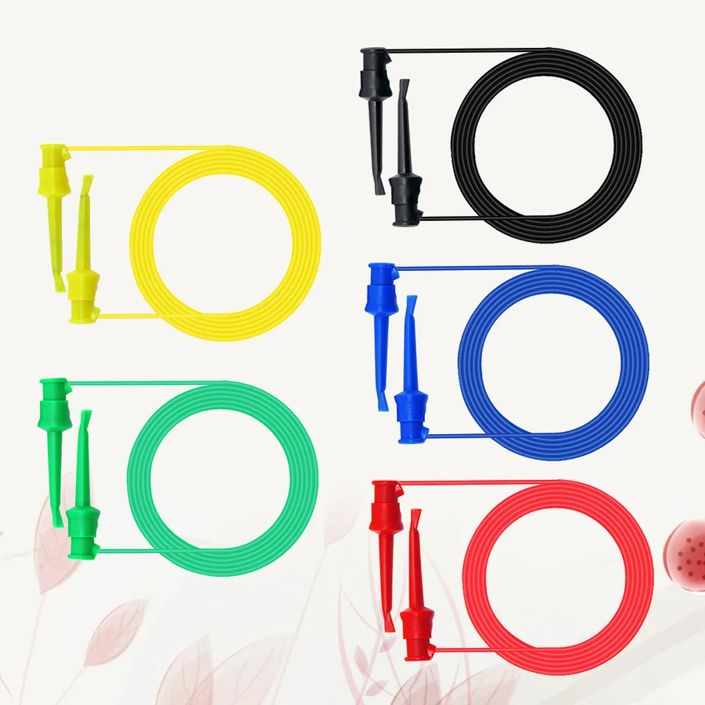 

5Pcs Silicone Test Cable Electrical Testing Hook Set for Lab Experiments Easy Connect Components Red Black Blue Yellow Green