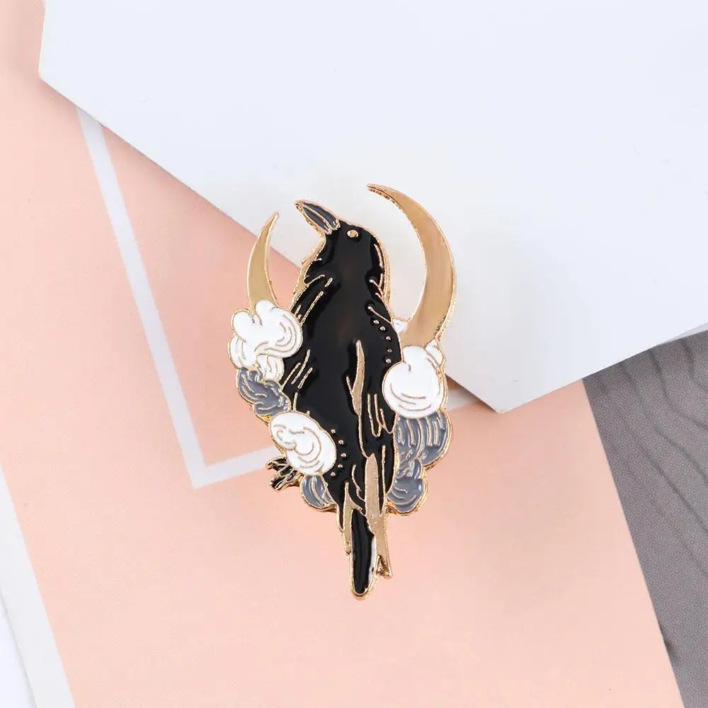 Gift Clothes Decoration Bag Brooches Punk Gothic Moon Flowers Crow Raven Badges Enamel Pin Metal Brooch Cartoon Badges