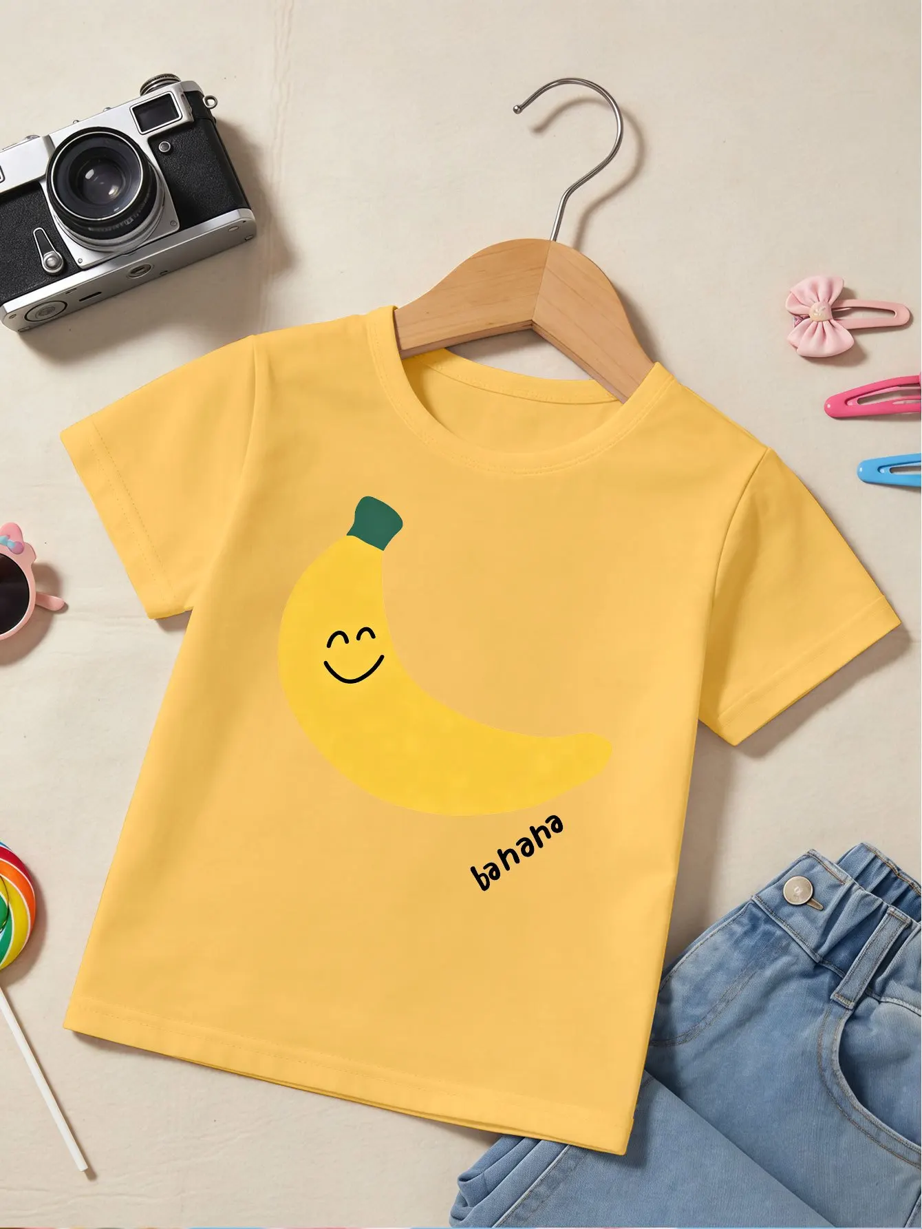 Cute Smiley Banana Letter Print Family Matching T Shirt Boys Girls Tee Parent Child Casual Top Mom Dad Kids Summer Daily Wear