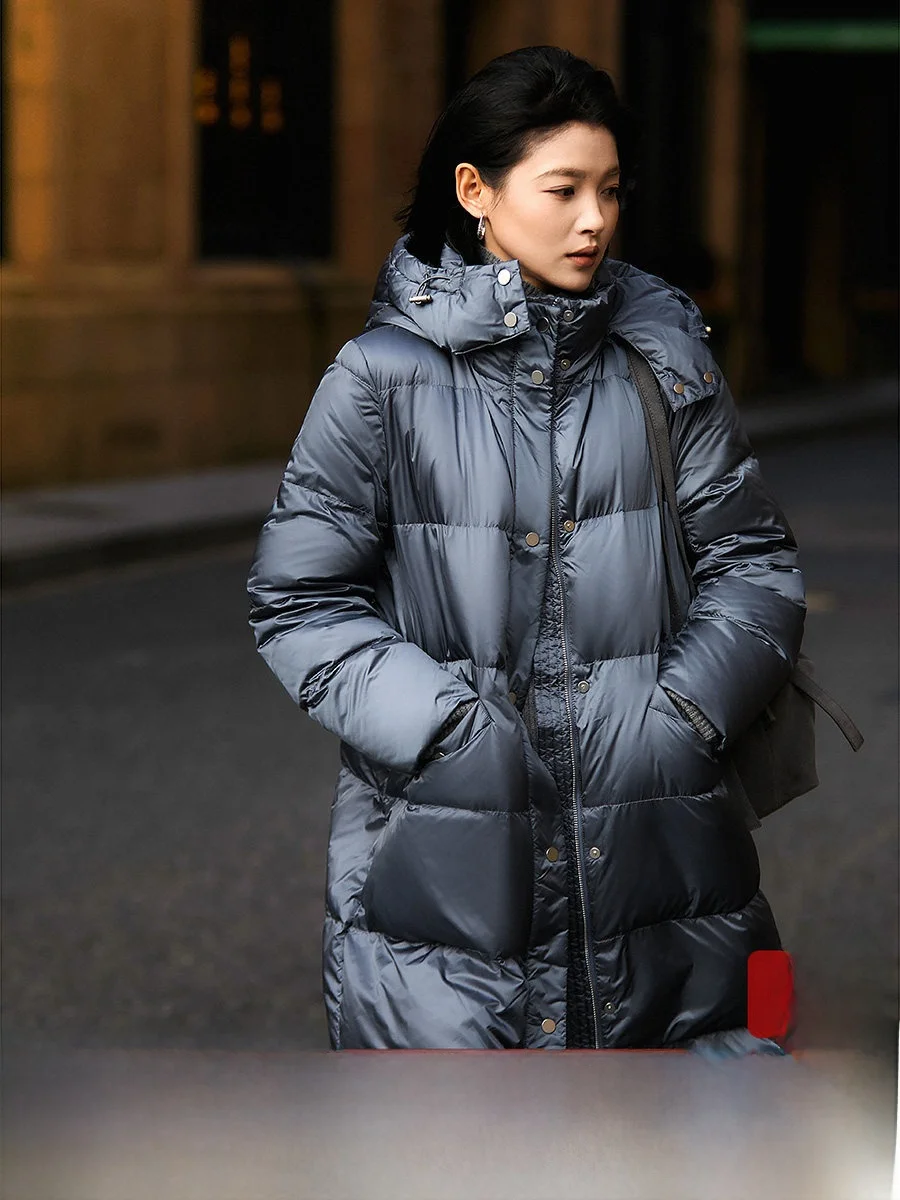 

Модная стеганая куртка XiaoHanGe для города со съемным капюшоном, наполненная 95% белым гусиным пухом, средней длины, женское пальто