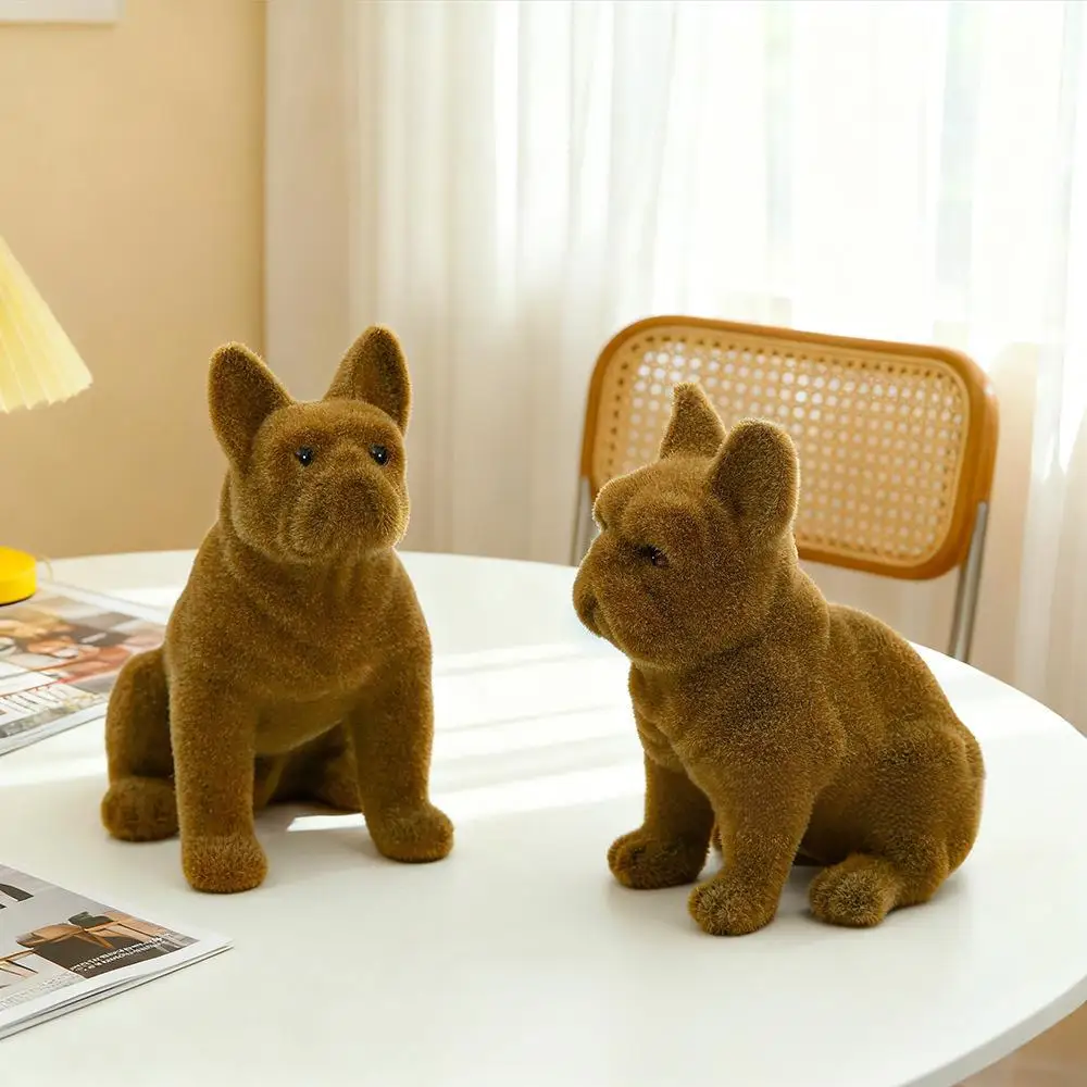 Flocked Simulation French Bulldog Figurine  Cute Resin Bulldog Statue Home Decoration for Living Room Desktop Craft Ornament