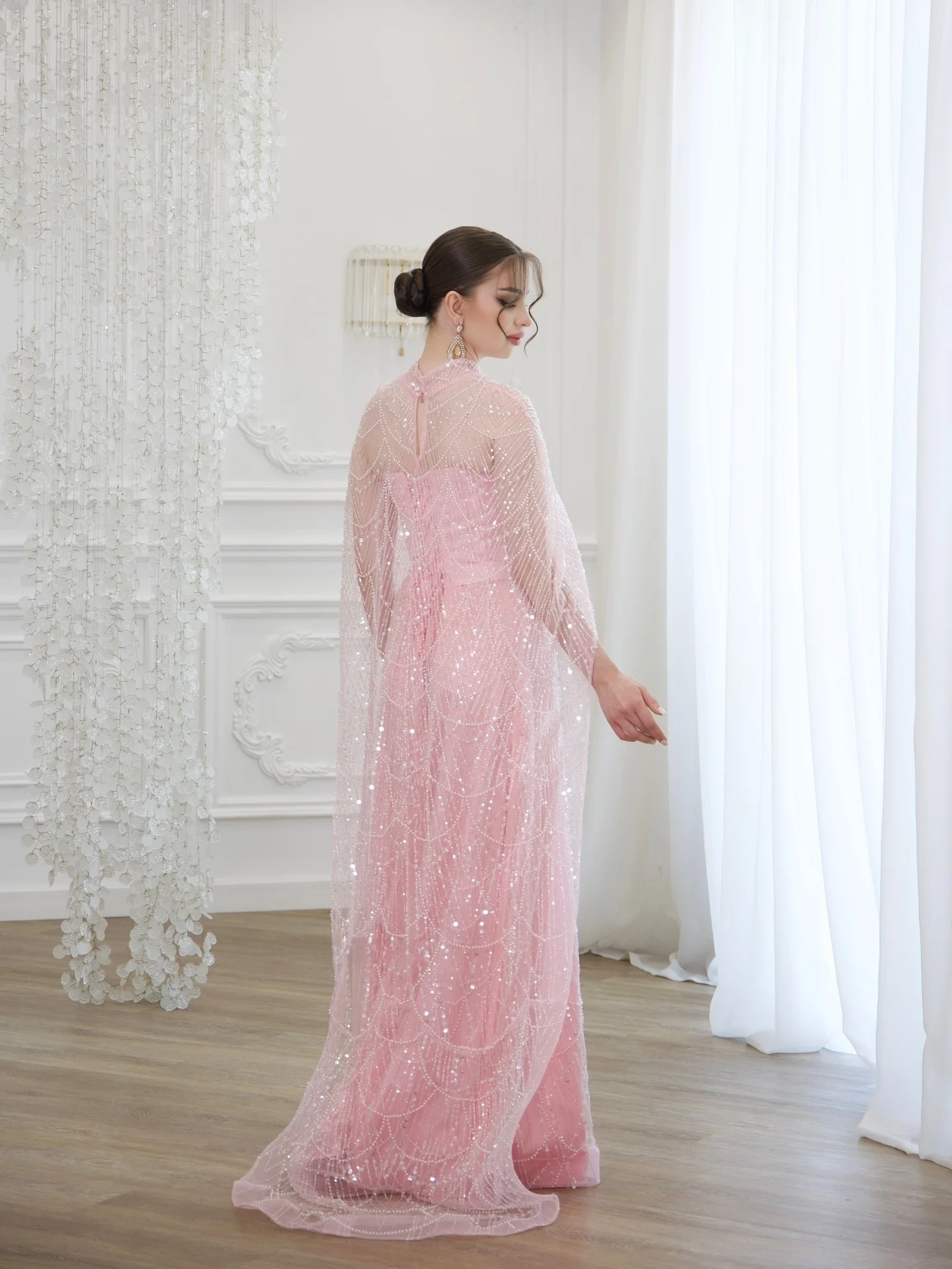 Mina Aangepaste kralen avondjurk Luxe elegante dames feestjurken voor speciale gelegenheden Sjaal Tube Top Pailletten Afneembaar