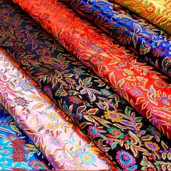 Jacquard Brocade Fabric 100x114cm for Needlework Cheongsam Pillowcases Diy Sewing Cloth Colorful Leaf Flower Black Golden Red