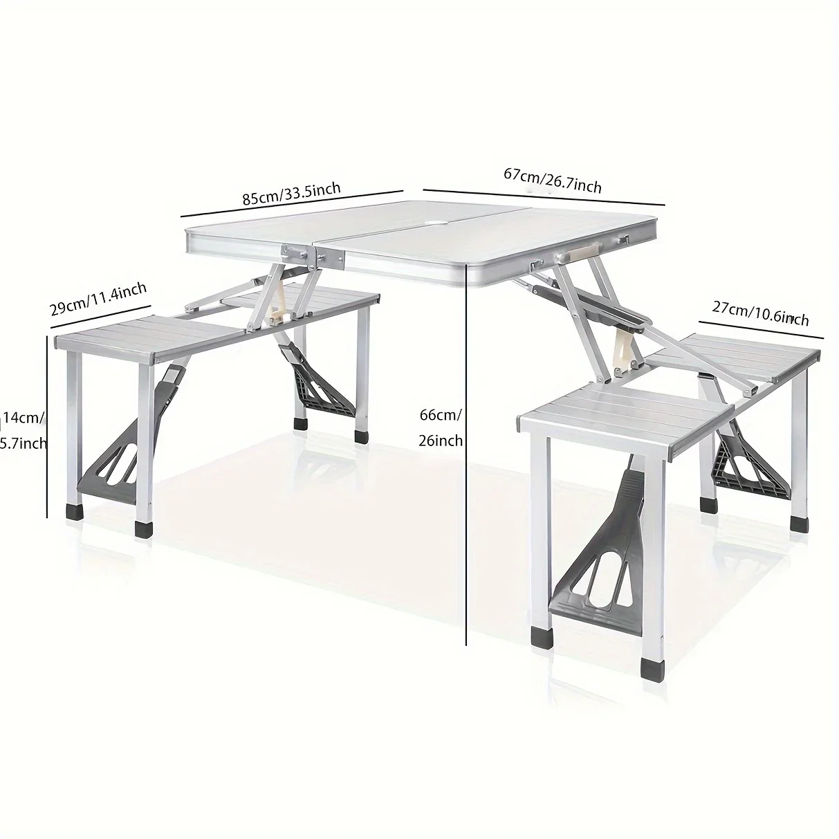 Portable Picnic Table And Bench Set, Foldable Camping Table With 4 Seats And Umbrella Hole, Casual Style Outdoor Dining