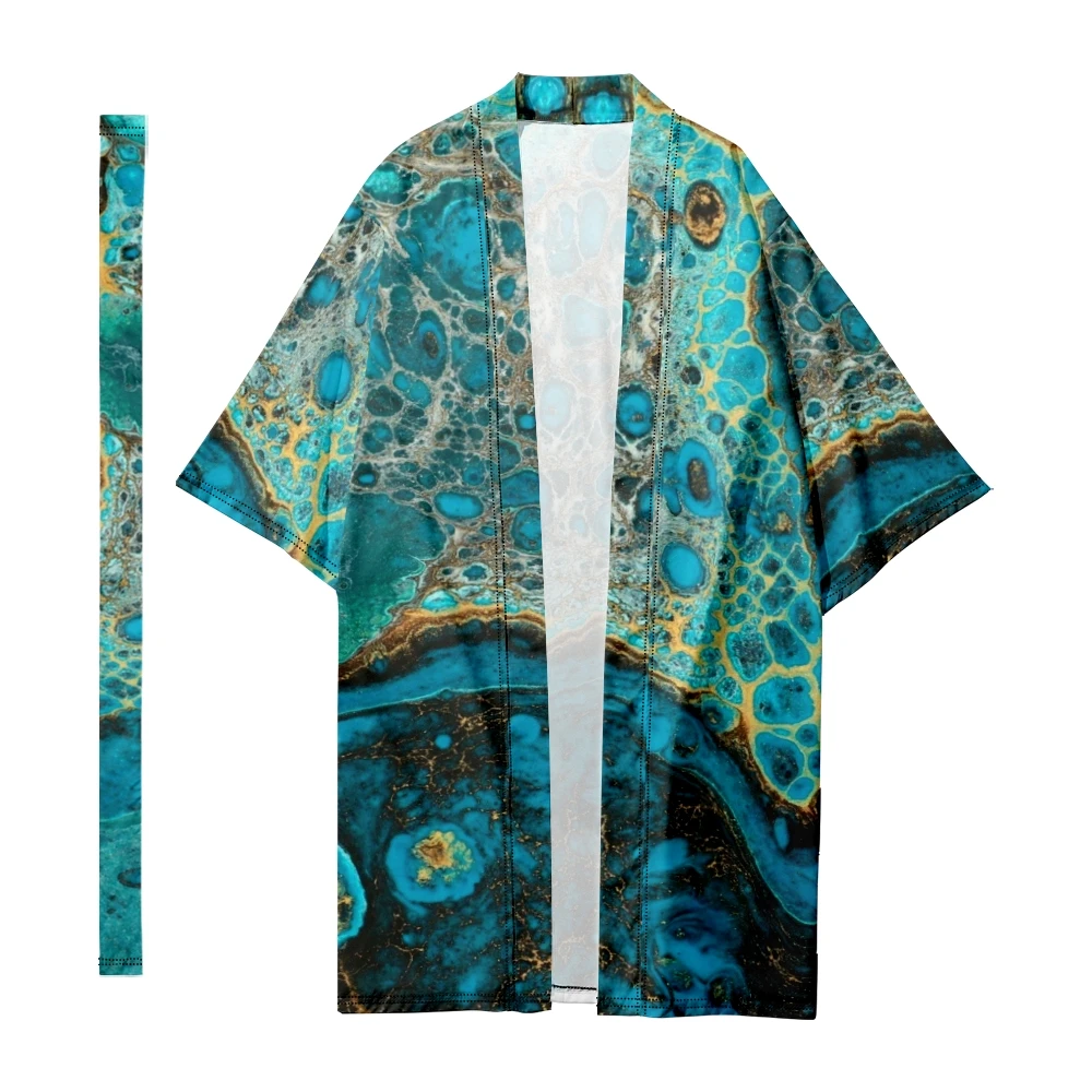 

Men's Japanese Long Kimono Marbling Kimono Harajuku Cardigan Samurai Bathrobes Kimono Shirt Yukata Jacket Cloak 3