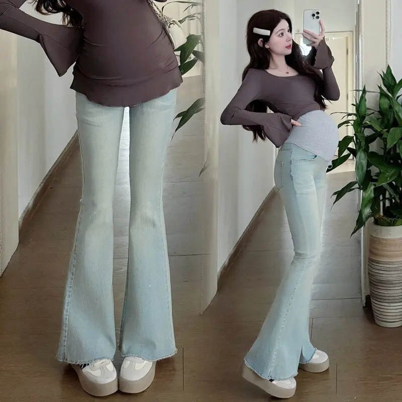 Maternity Jeans Spring Autumn 2026 New High Waist Slimming Belly Support Flare Jeans Retro Elegant Elastic For Pregnant Women