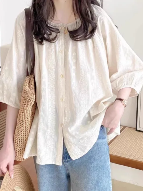 

Женская летняя утягивающая кукла-блузка больших размеров с вышивкой ort Sve irt, корейская блузка свободного кроя для поездок на работу