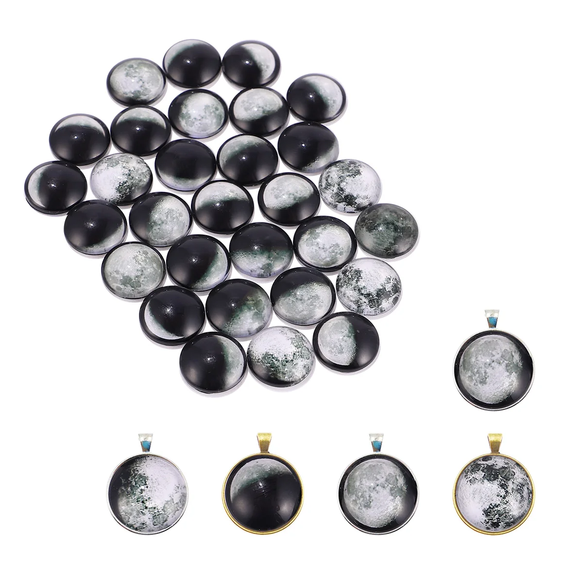 Moon Time Gemstone Glass Patch Craft Eclipse Patches Cabochon Jewel Printed Patterns Dome Cabochons