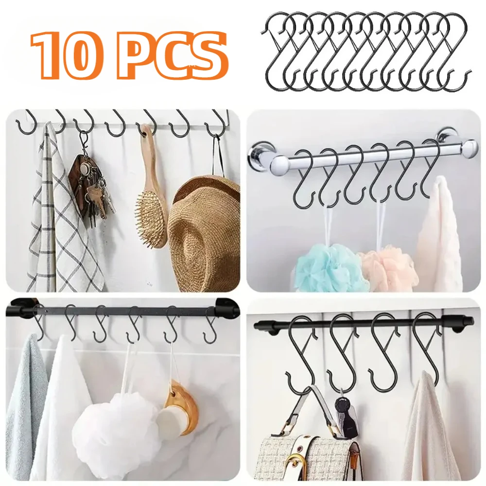 5/10pcs Metal S Shaped Hook with Safety Buckle for Hanging Kitchen Utensils Plants Pots & Pans Clothes Hats 5x12cm Plus Size