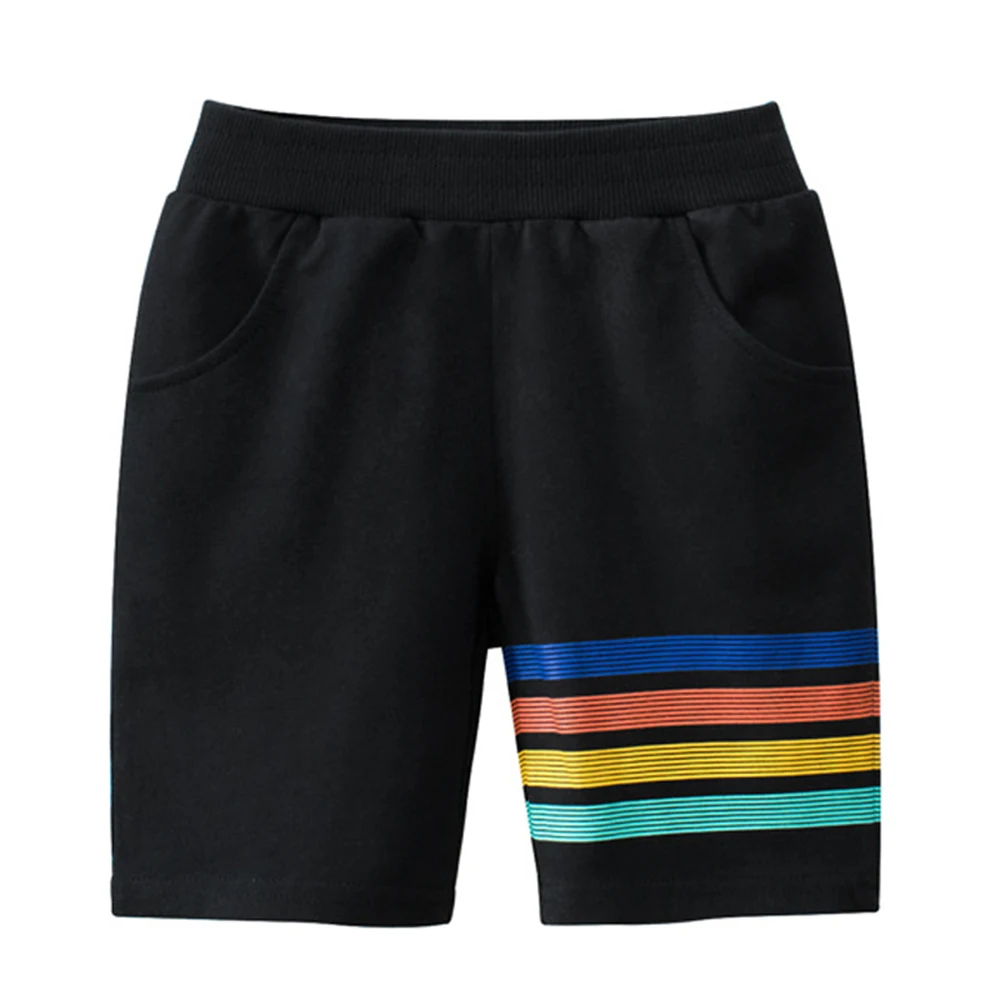 Kids Shorts Summer Colorful Stripes Pull-on Shorts Baby Boys Summer Plain Cotton Short Pants Casual Sports Knee Length Shorts