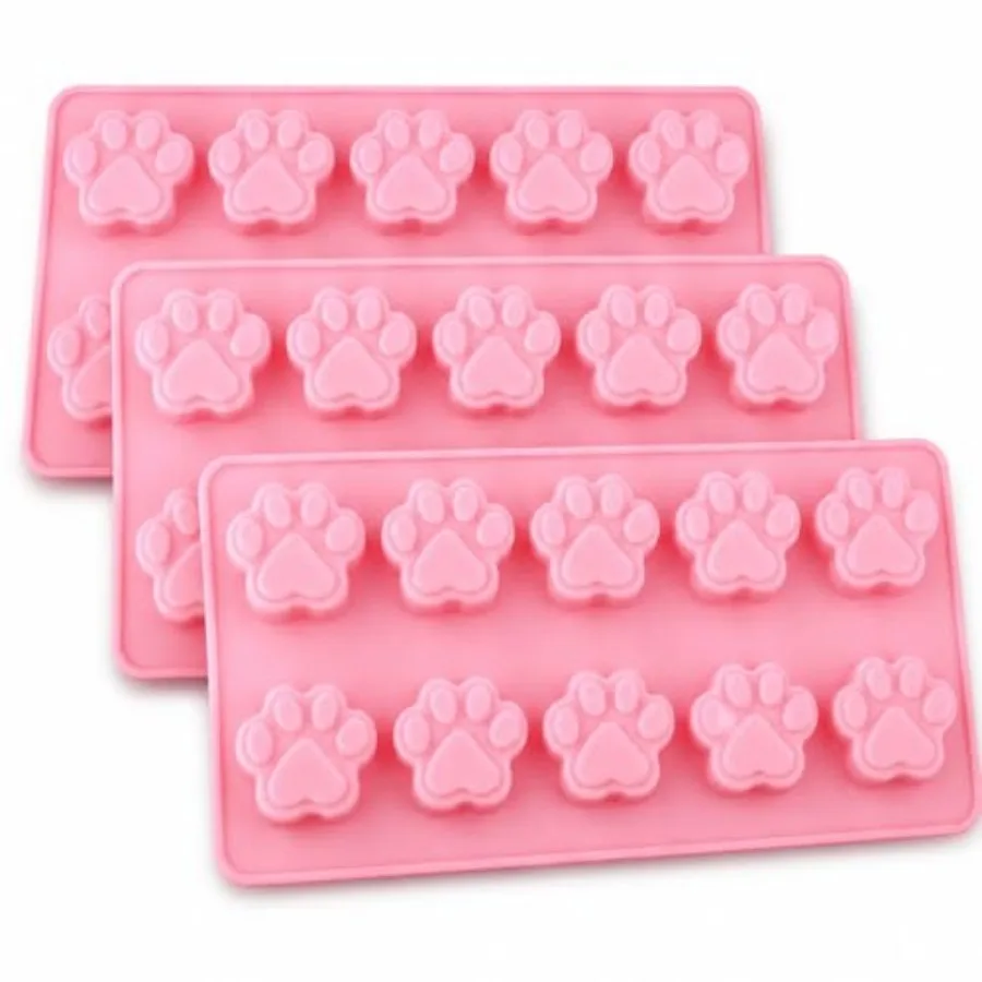 

SET OF 3 PACK X Mini Silicone DOG Pet Animal Paw Print Ice Cube Chocolate Soap Candle Tray Mold Party maker Ships From USA