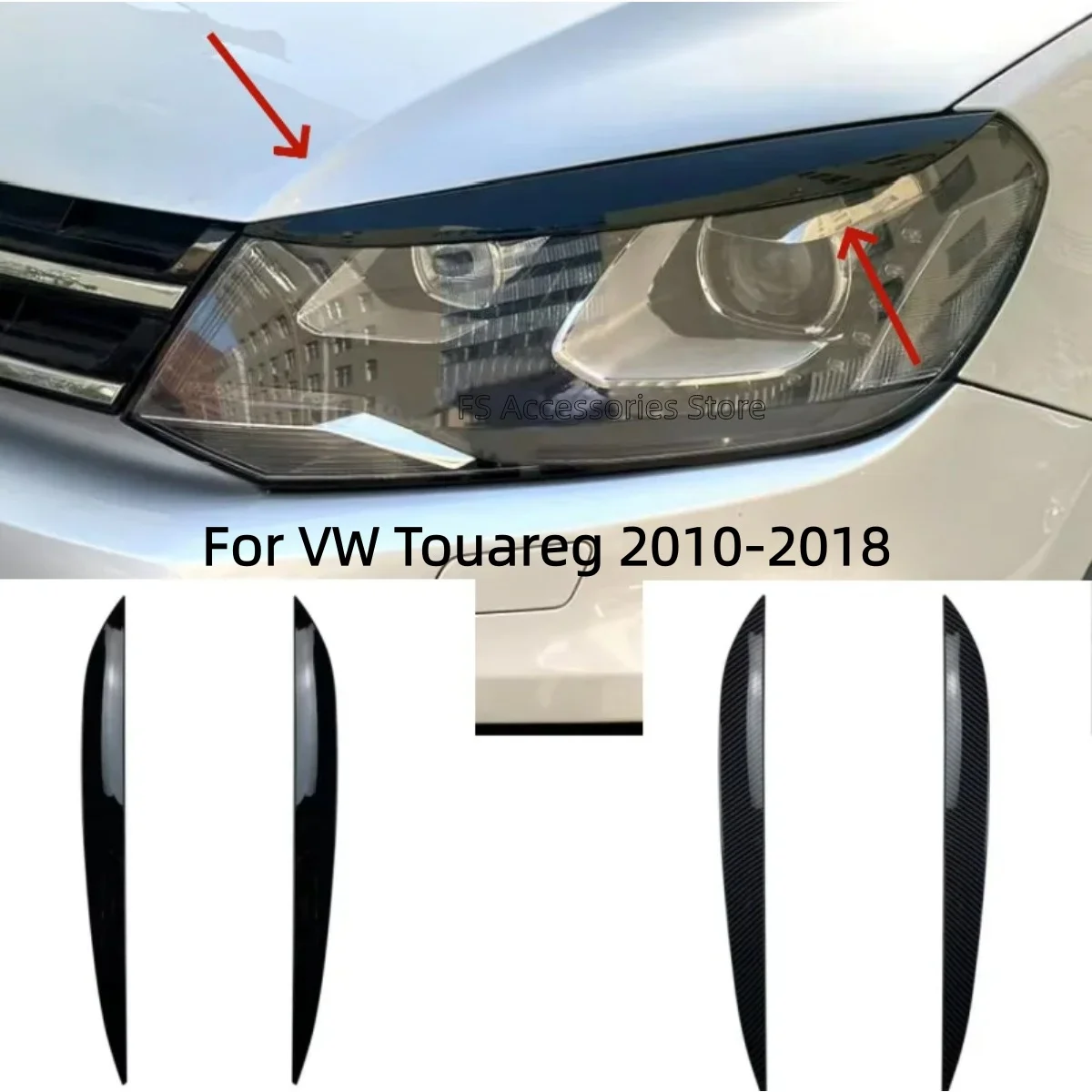 

Pair Eyelid Front Headlight Cover Eyebrow Trim Sticker Head Lamp For Volkseagen For VW Touareg 2010-2018