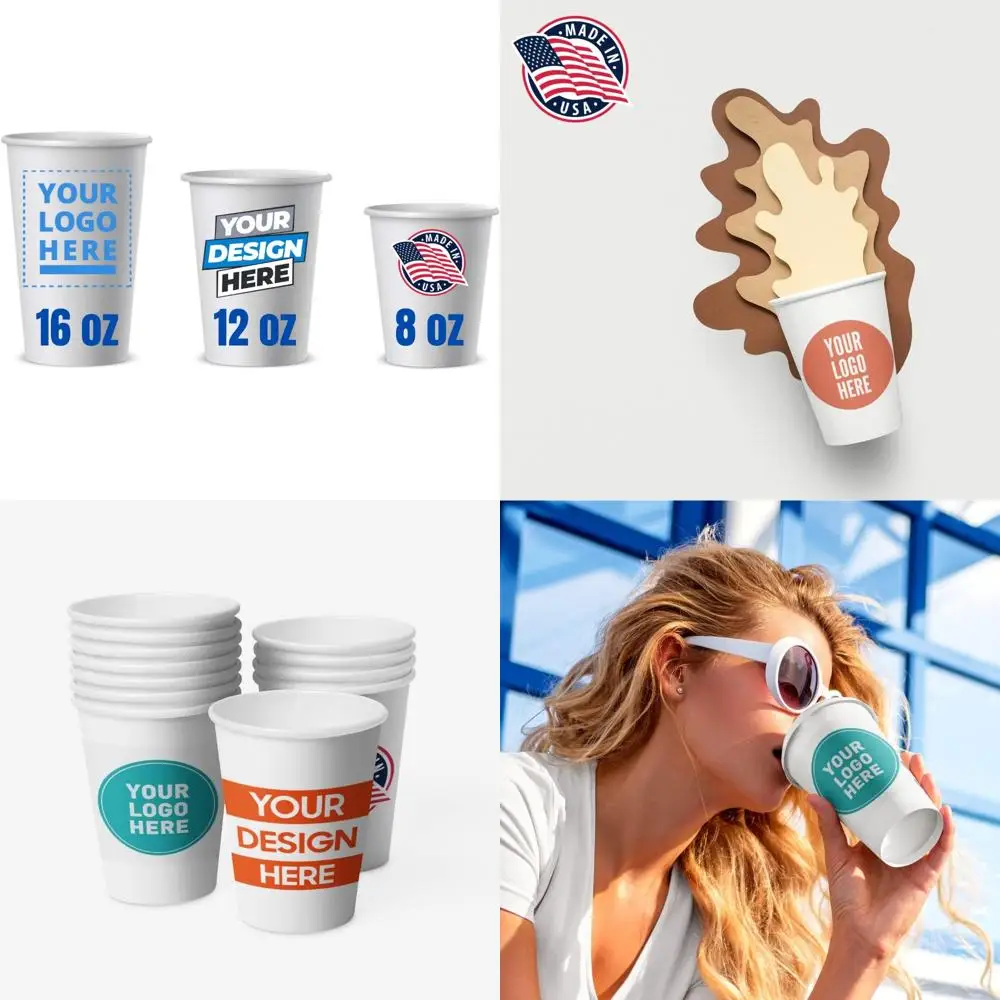 

Customizable Personalized Paper Cups for Beverages - Hot and Cold Drink Cups for Cafes, Offices, and Businesses