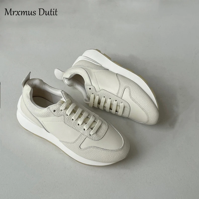 

Mrxmus Dutit 2024 Autumn Fashion Women New Genuine Leather Waterproof Platform Thick Sole Shoes Solid Wild Simple Sneaker Female