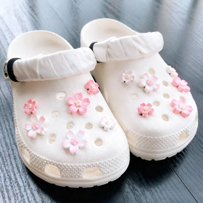 12 Uds. Zapato con agujero en el agujero hebilla decorativa desmontable temperamento artificial perla flores tridimensionales lindo rosa acc