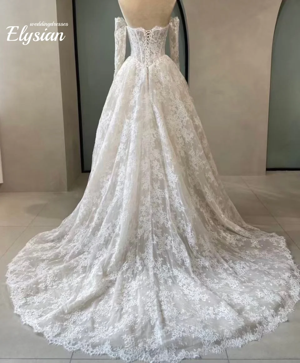 Vestidos De Novia De encaje bohemio personalizados, Vestidos De Novia con hombros descubiertos, manga larga, sin espalda, formales, De tul, Vestidos De Novia