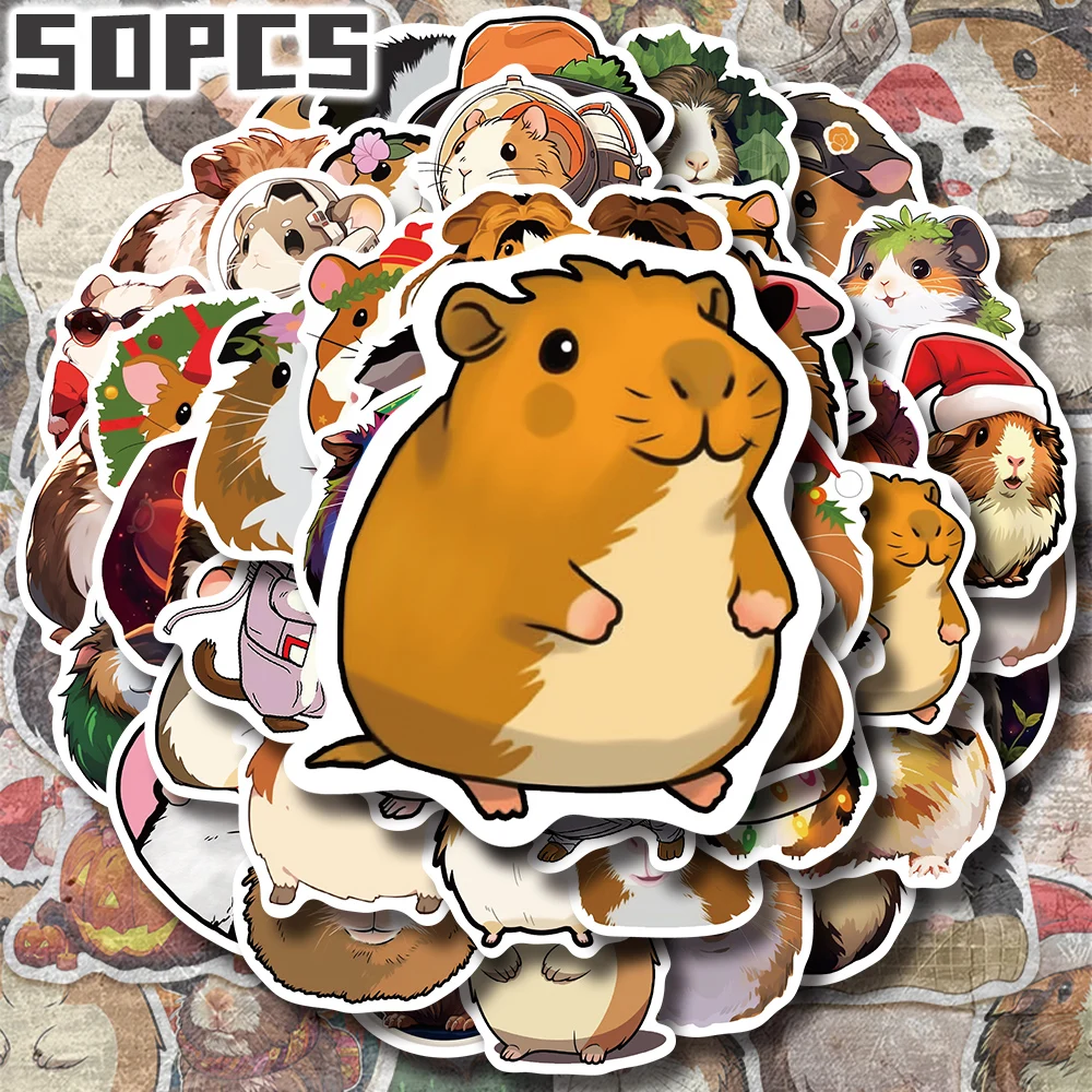 50pcs cartoon guinea pig themed non-repeating stickers for holiday gift party decors Back to school Class reward Birthday gift