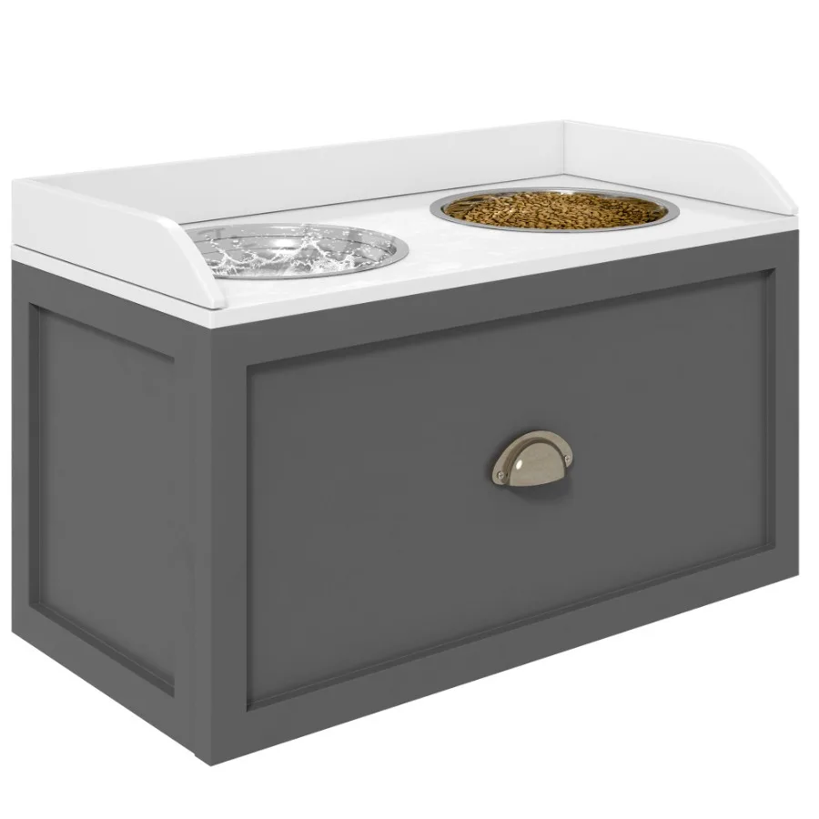 

Large Elevated Dog Bowls with Storage Raised Dog Bowl Stand Gray