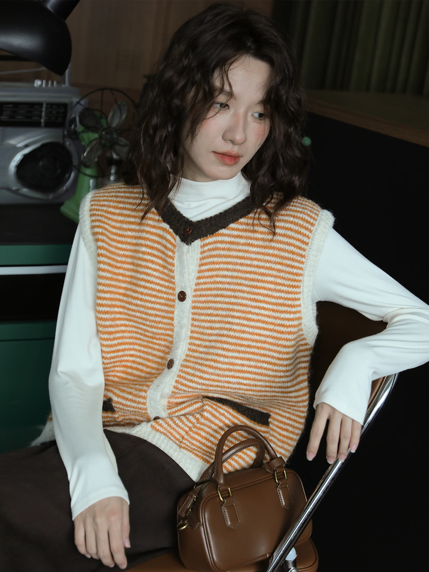 

Yellow Color Blo Loose Knitted Sweater Vest Women's Autumn Winter Open Cardigan Faion Retro Versatile Top Commute Sle
