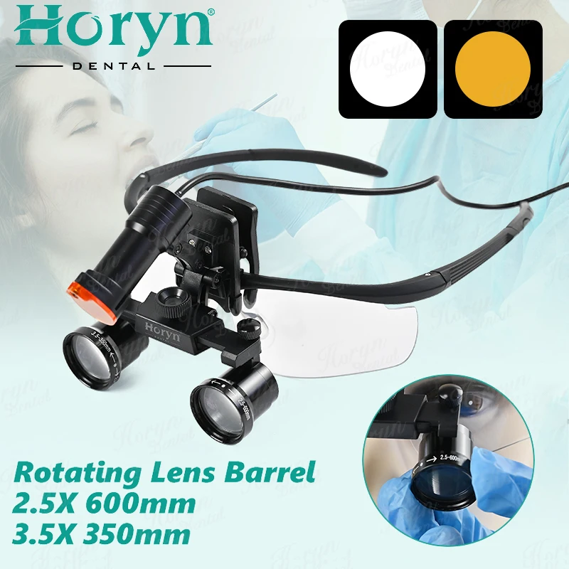 2.5X-3.5X Dental Binocular Magnifier 5W Headlamp Adjustable Focusing Magnification Working Distance 350~600mm Dental Loupes