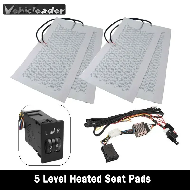 12V Universal Carbon Fiber Car Auto Heated Seat Heater Pads 5 Level Switch Car Winter Warm Seat Covers 2 Seats 4 Pads 