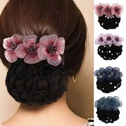 Bank Staff Mesh Flower Flight Attendant Nurses Bow Bun Net Snood Hair Accessories Women Hairpin Korean Style Headdress