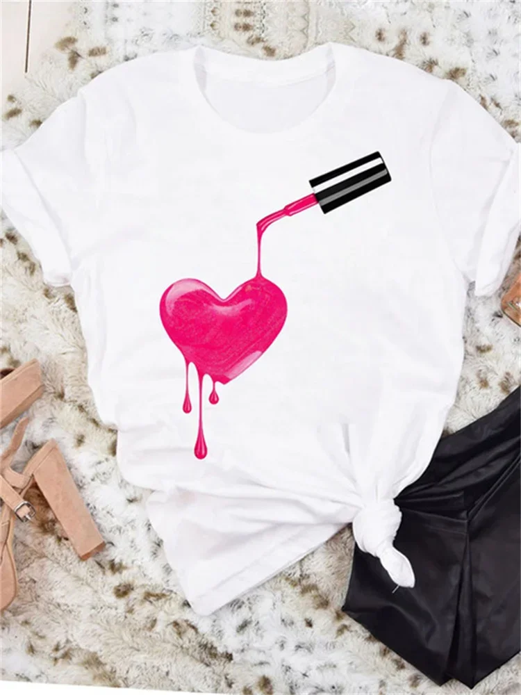 Fashion Women T Shirt New Nail Polish Print T-Shirt Short Sleeve Female Tops 90s Girls Cute White T Shirt Streetwear Tee