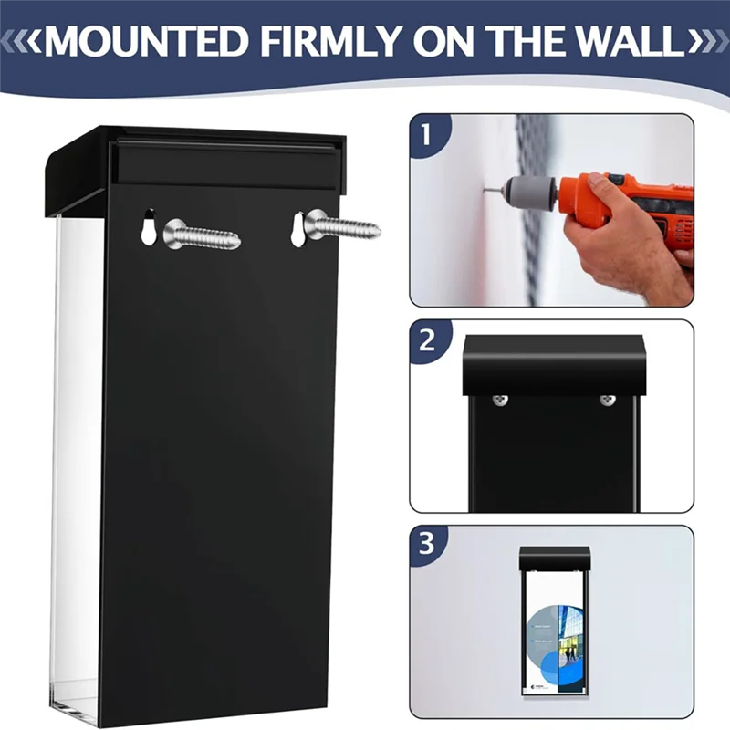 ABZV-ฝาปิดอะคริลิคใสกันน้ํากลางแจ้งผู้ถือโบรชัวร์ 4X9 นิ้ว Wall Mount วรรณกรรมกล่องสําหรับแผ่นพับเมนู